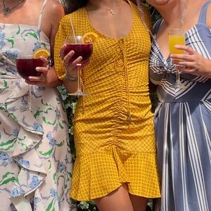 C/MEO Collective Yellow Patterned Mini Dress - XXS fits XS/S Ruffle Summer